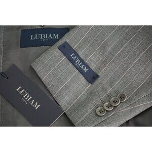Luigi Bianchi Lubiam Gray Pink Striped S110s Wool 2 Pc Suit 39S NEW WITH TAGS
